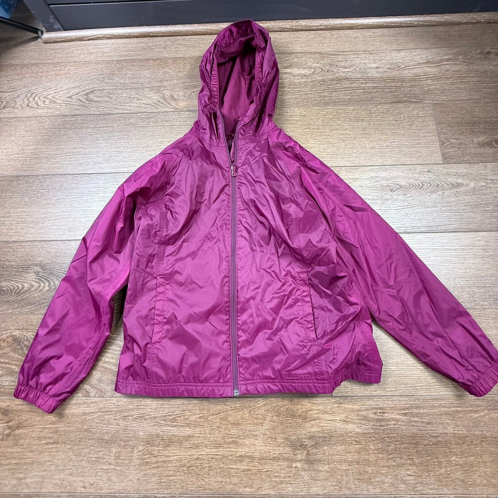 L.L. Bean Women's Trail Model Rain Jacket Purple, Hooded Waterproof Size L